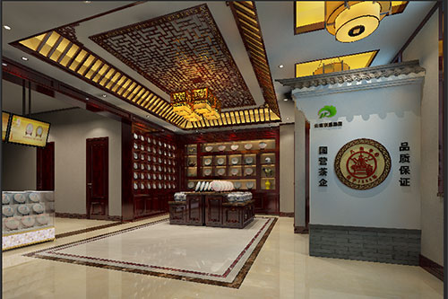 金昌古朴典雅的中式茶叶店大堂设计效果图