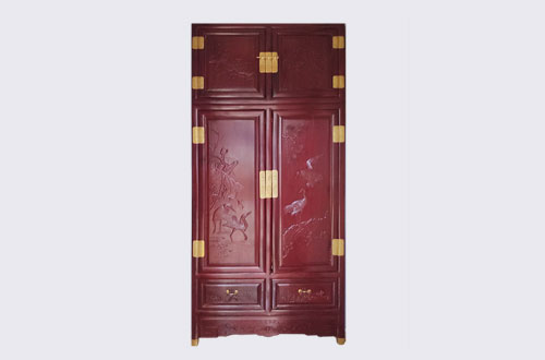 金昌高端中式家居装修深红色纯实木衣柜