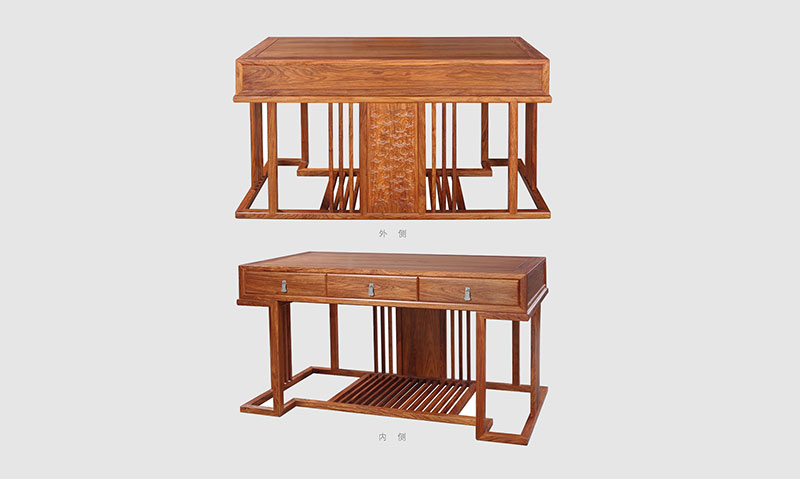 金昌 别墅中式家居书房装修实木书桌效果图
